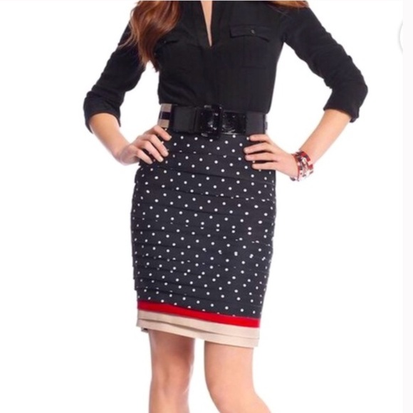 White House Black Market Tiered Polka Dot Pencil Skirt, size 12 - Picture 1 of 9